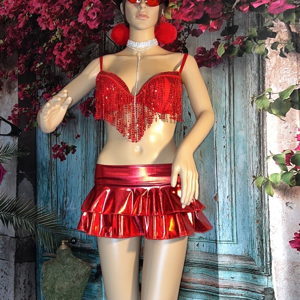 Red Mini Rave Skirt - Picture 4 of 12